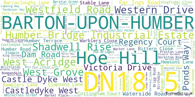 A word cloud for the DN18 5 postcode